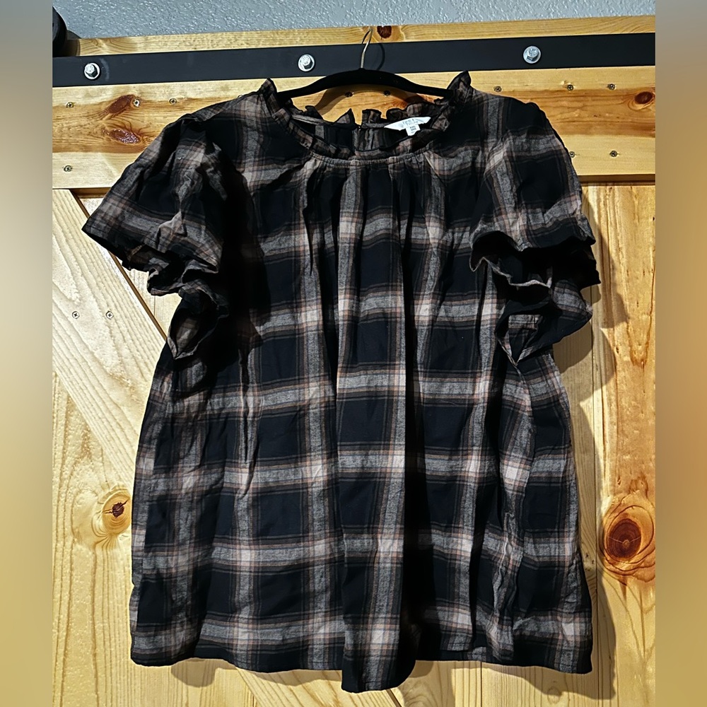 Plaid Black and Brown Women's Top